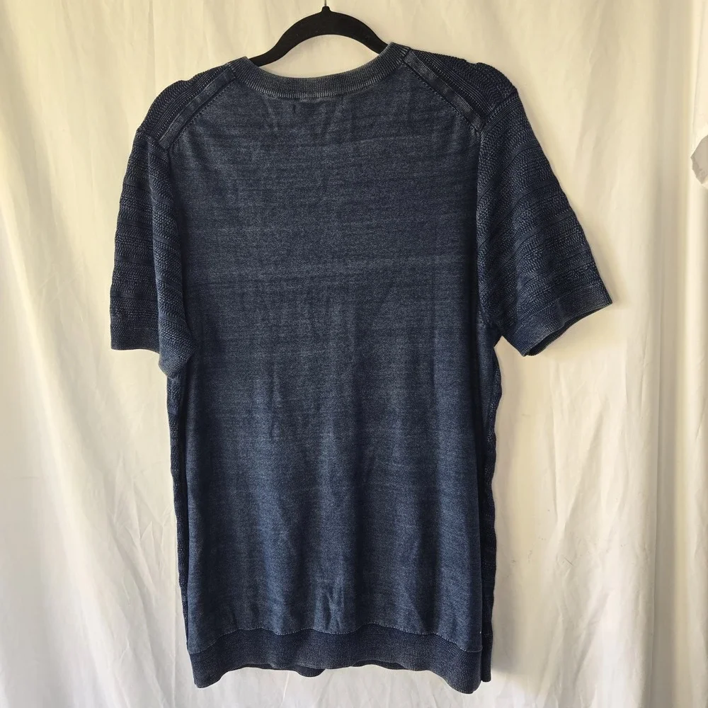 MNG Man Textured Short Sleeve Knit Shirt‎ Henley Navy Men's Large Resort Coastal